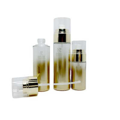 High quality 40ml 80ml 100ml 120ml gradient gold cosmetic glass lotion pump bottle