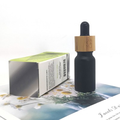 Bamboo dropper cap packaging matte black frosted Glass dropper bottle 10ml for cbd oil