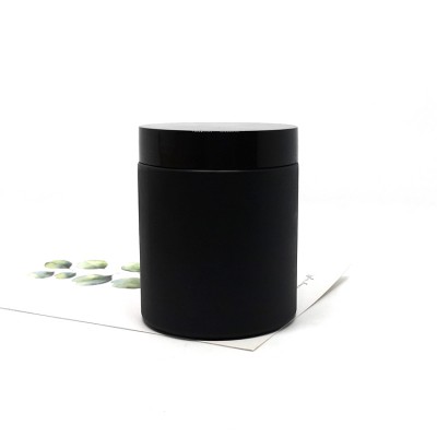 Hair wax plastic packaging black frosted round 8oz PET plastic cosmetic jars with matte black lids