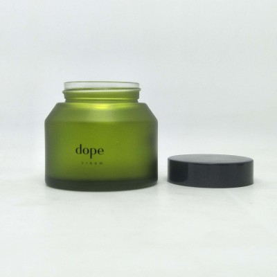 Luxury Cosmetic Jar  matte green Oblique Shoulder glass cosmetic cream packaging 30g 50g