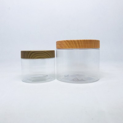 Skin Care Plastic PET Cream Jar with Wood grain Cap