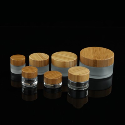 Premium natural bamboo package 5g 10g 15g 20g 30g 50g 100g frosted cosmetic glass serum jars containers