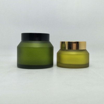 Luxury  Cosmetic Jar  green frosted Oblique Shoulder glass eye cream jar face cream packaging 30g 50g