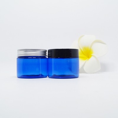 IN stock 200ml blue Cosmetics plastic PET jar with black cap  for hand cream