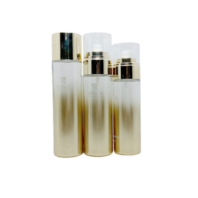 luxury gradient gold 40ml 80ml 100ml 120ml glass lotion bottle set with gold pump cap