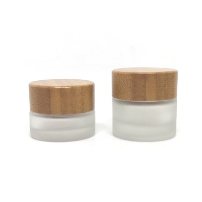 5ml 10ml luxury mini cosmetic containers bamboo lid packaging eye cream gel frosted glass jar